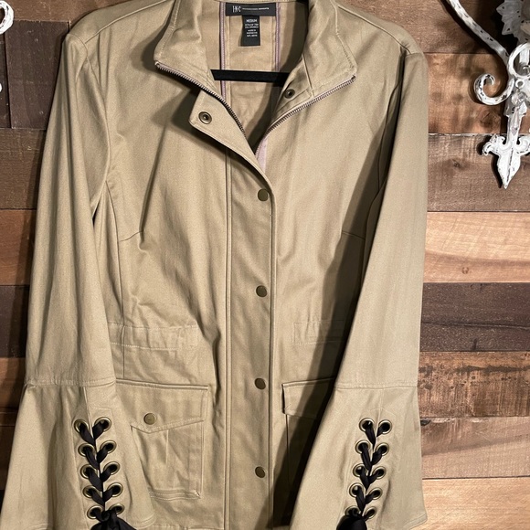INC International Concepts Jackets & Blazers - INC International Concepts Khaki Utility Jacket with Lace-Up Details